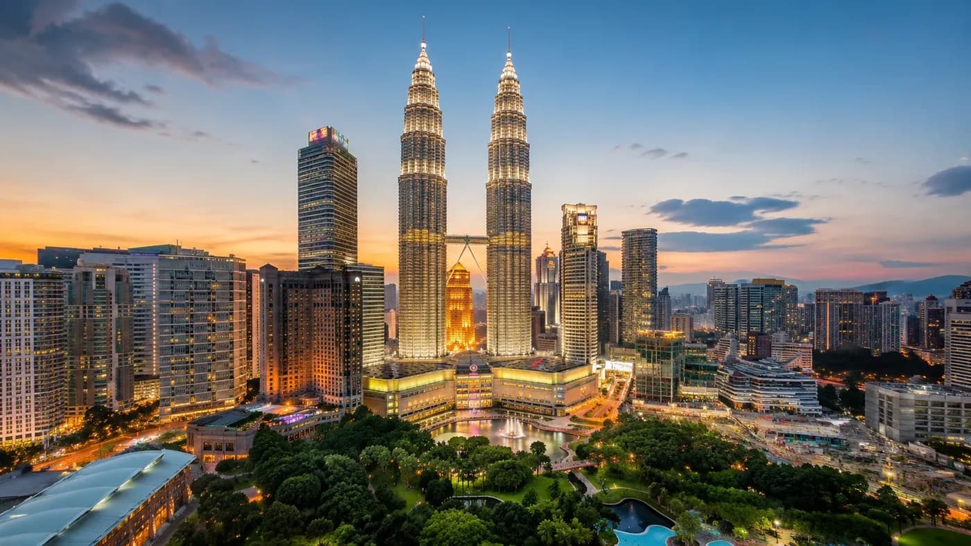 Kuala Lumpur skyline and Petronas Twin Towers in Malaysia