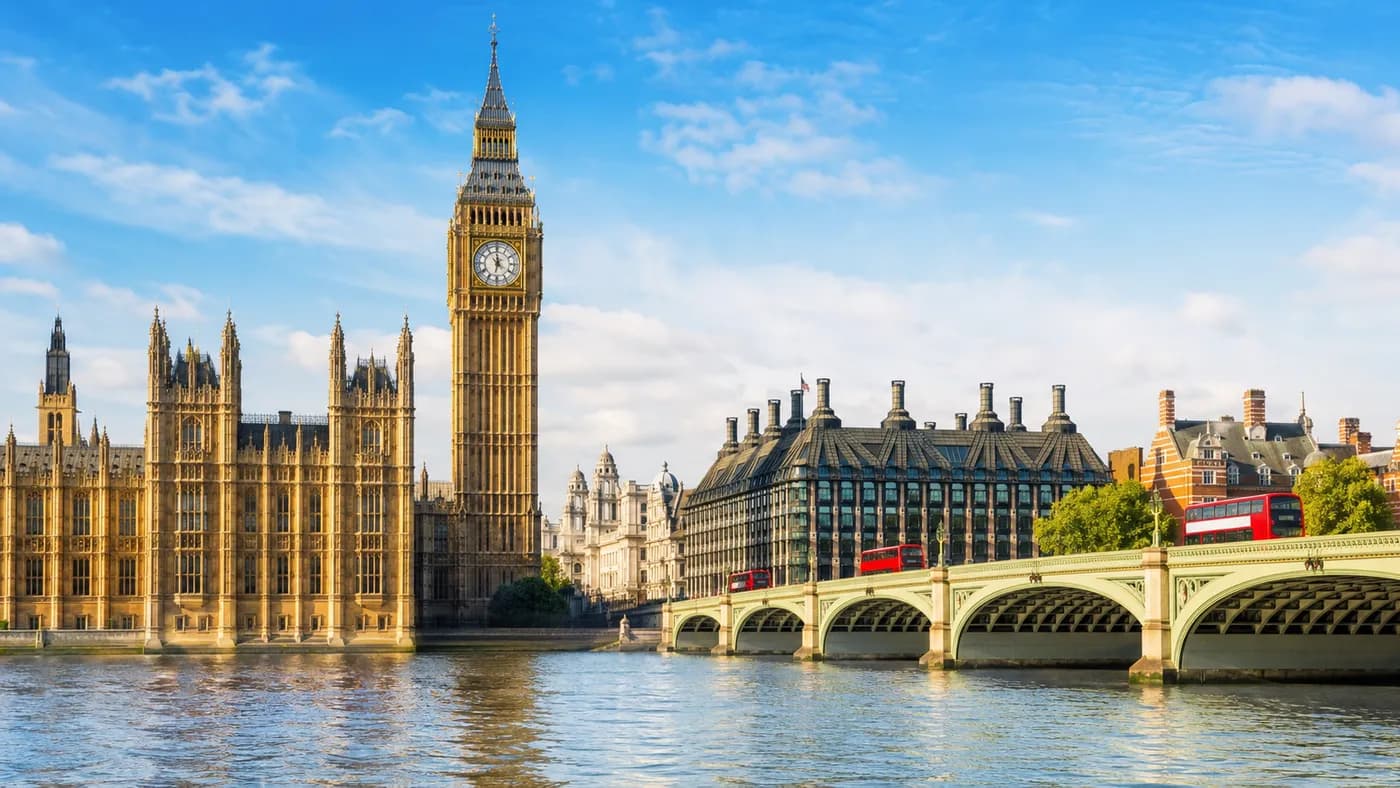 Big Ben, Houses of Parliament and Westminster Bridge in London