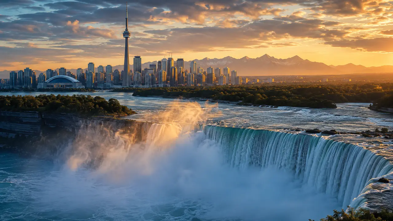 Toronto skyline, Niagara Falls and Canadian Rockies