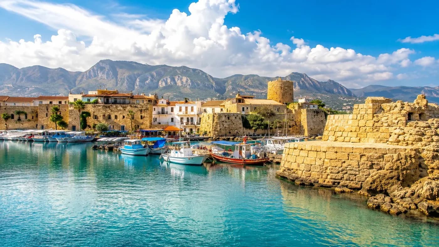 Mediterranean coastline and historic ruins in Cyprus