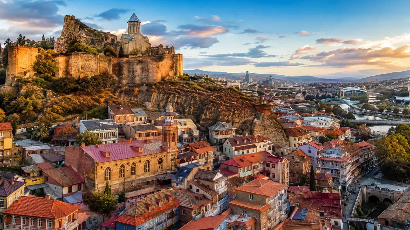 Tbilisi skyline and Bridge of Peace in Georgia