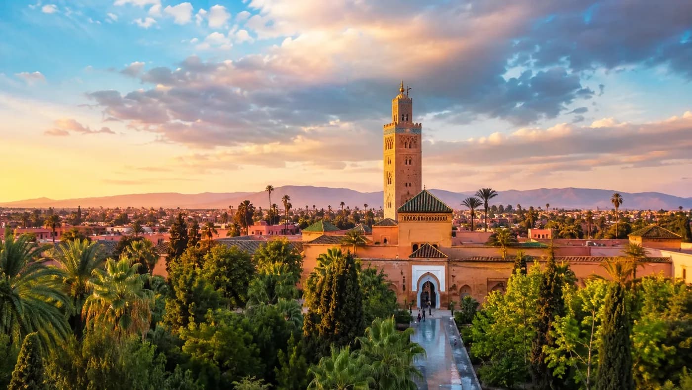 Marrakech city view with the Koutoubia Mosque in Morocco