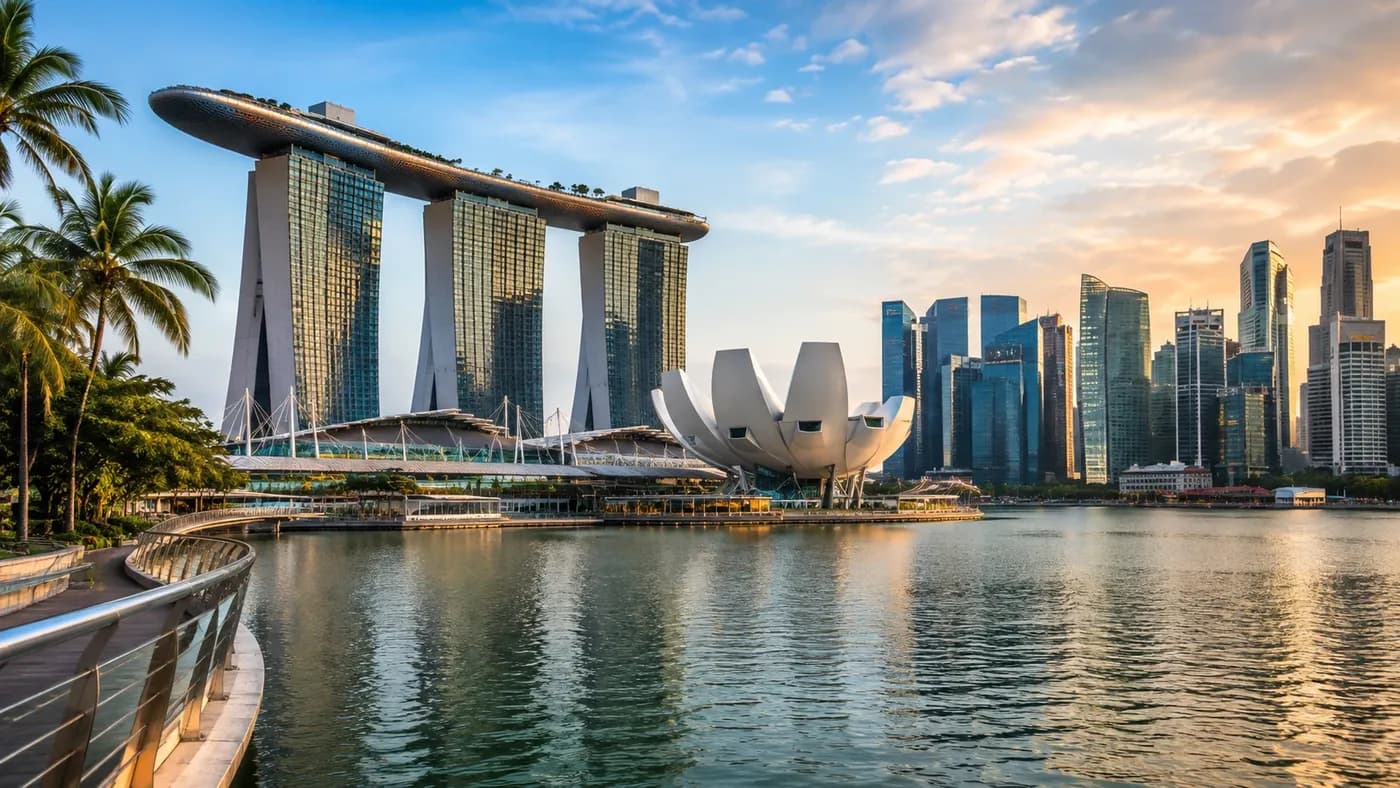 Marina Bay Sands and the Merlion in Singapore