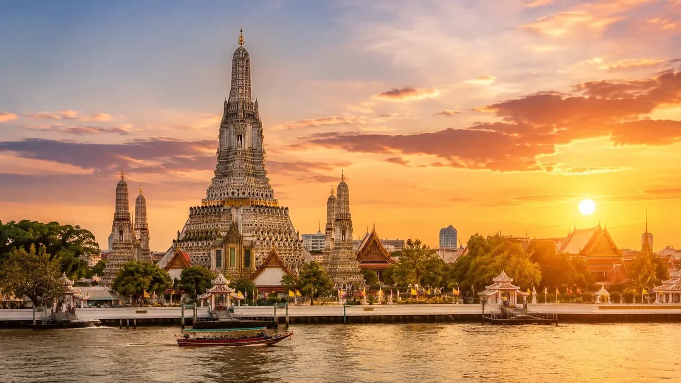 Bangkok riverfront and Wat Arun in Thailand